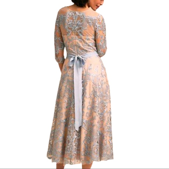 New BHLDN Linden 6 8 10 Blue Embroidered Belted MOB / MOG Tea Length Midi Dress - Picture 8 of 9
